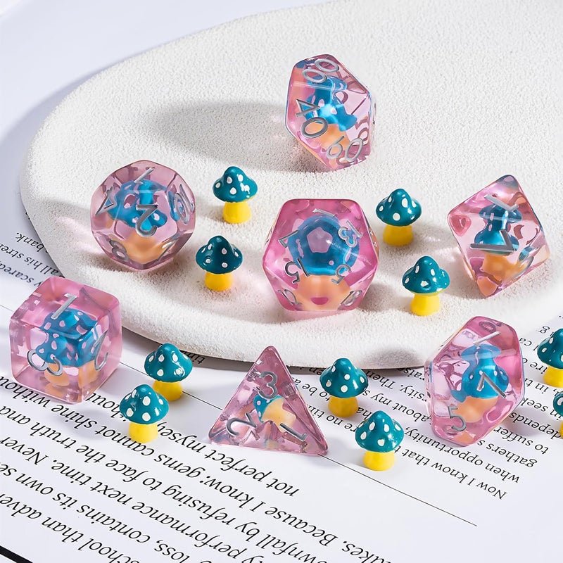 weyano DND Mushroom Resin Dice Set, Polyhedral Dice for Dungeons and Dragons, RPG, MTG D&D 7-DIE (D4, D6, D8, D10, D12, D20, D%) - Image 3